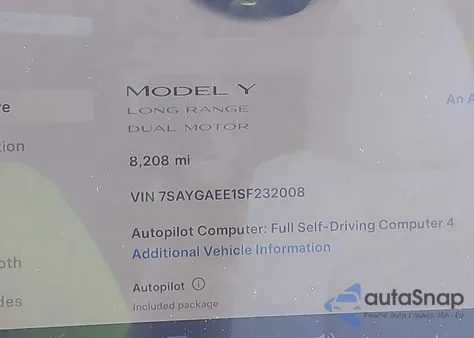 2025 Tesla Model Y Long Range Dual Motor All-Wheel Drive from USA, damaged, VIN 7SAYGAEE1SF232008